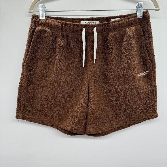 Pacsun Volley Sherpa Fleece Shorts Men’s Small Brown Pockets Loose 6" Inseam - Picture 1 of 9